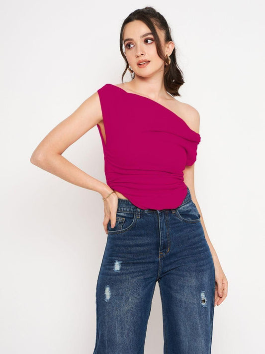 Uptownie Lite Stretchable Polyester V Neck Knotted Sleeveless Crop Top